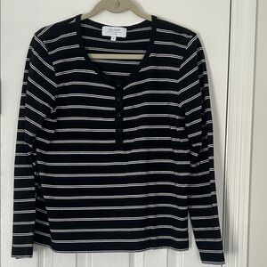 La Ligne Black and White Striped Henley Top Size Medium